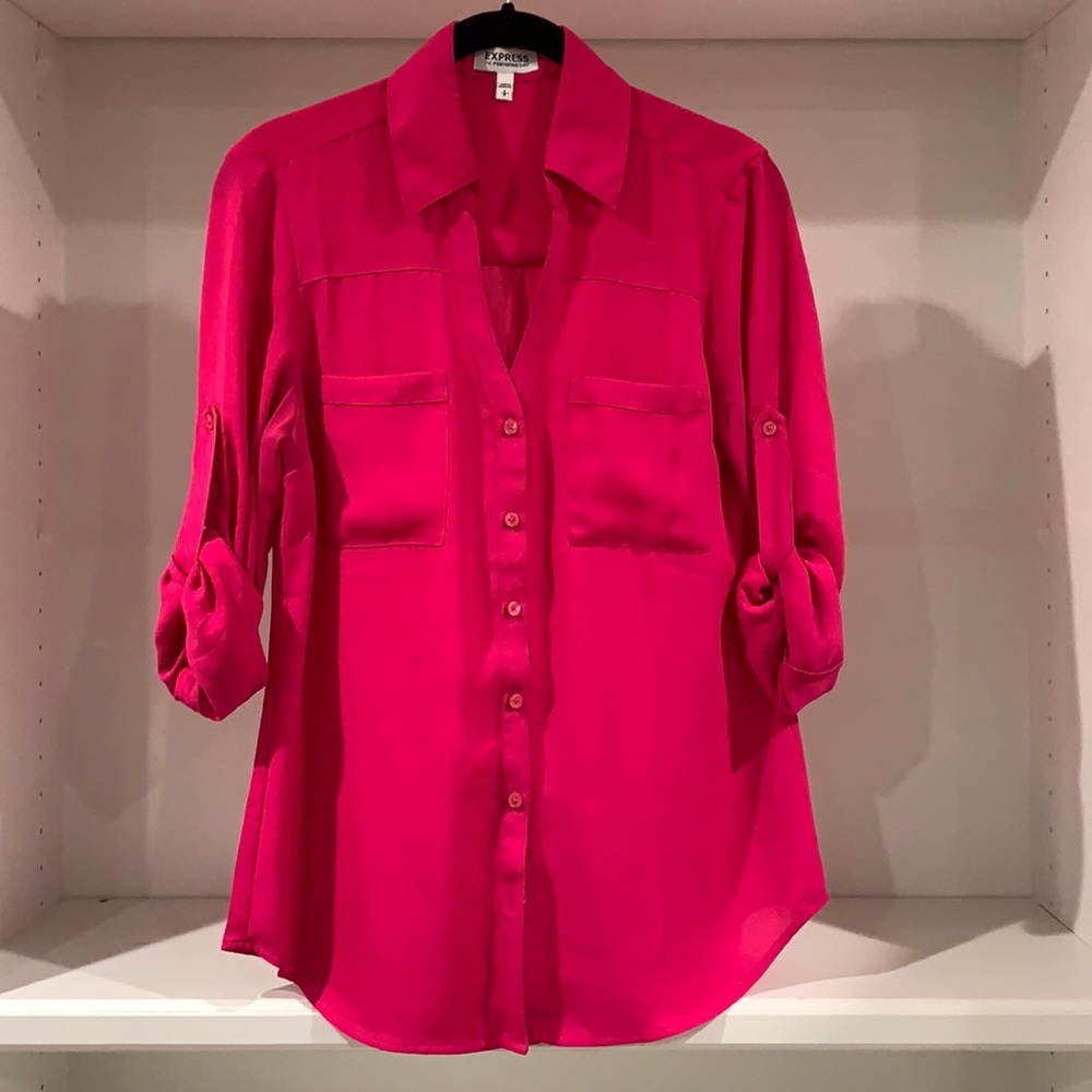 EXPRESS Portofino hot pink 3-way sleeve blouse